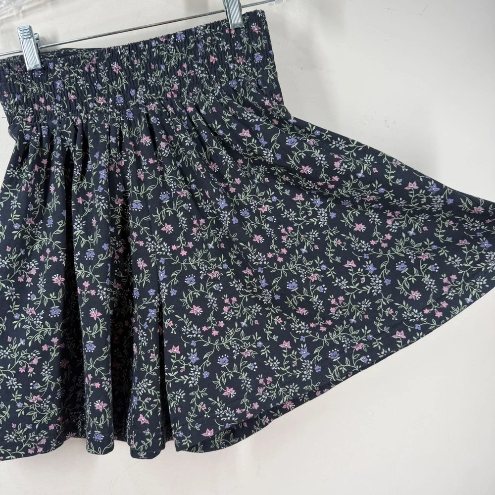 Vintage a.Byer California Floral Smocked Skort Navy Blue Pink Womens Sz Medium